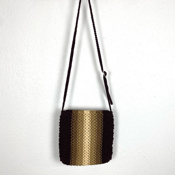 Macrame Crossbody Boho Style Purse Neutral Brown Tan Cream with Adjustable Strap - Picture 3 of 15